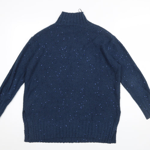 M&Co Women’s Blue Mock Neck Sparkle Knit Jumper Size 10