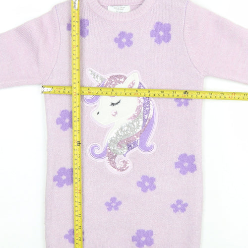 Primark Girls Pink Unicorn Sequin Jumper Dress 6-7 Years Long Sleeve Knit