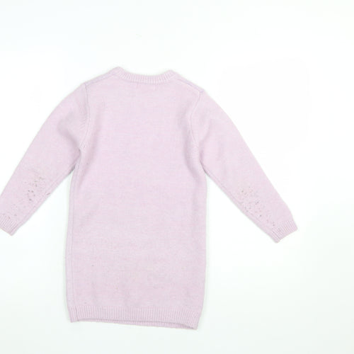 Primark Girls Pink Unicorn Sequin Jumper Dress 6-7 Years Long Sleeve Knit