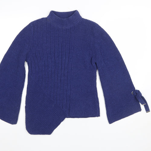 Moda Elementi Women Blue Mock Neck Wool Blend Jumper M
