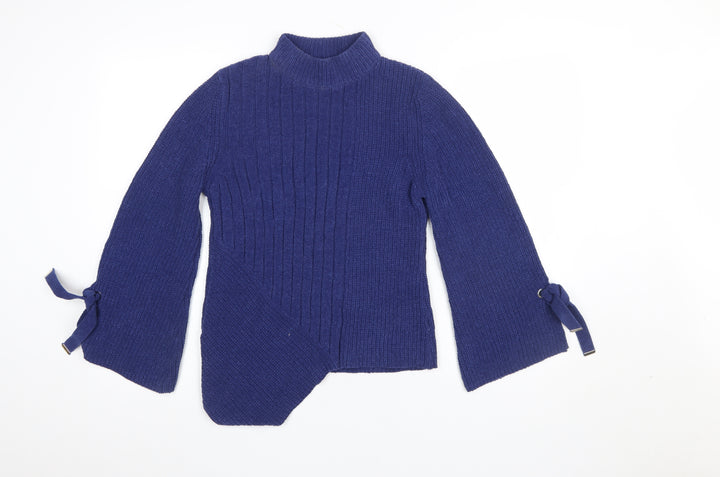 Moda Elementi Women Blue Mock Neck Wool Blend Jumper M