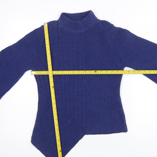 Moda Elementi Women Blue Mock Neck Wool Blend Jumper M