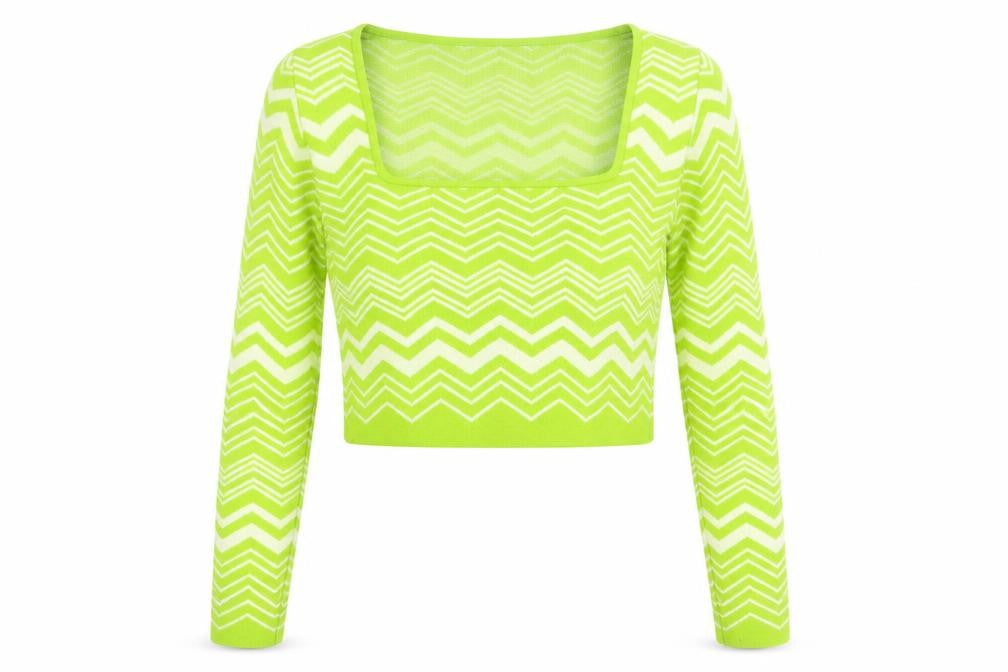Stradivarius Women Green XS Zigzag Knit Square Neck Jumper
