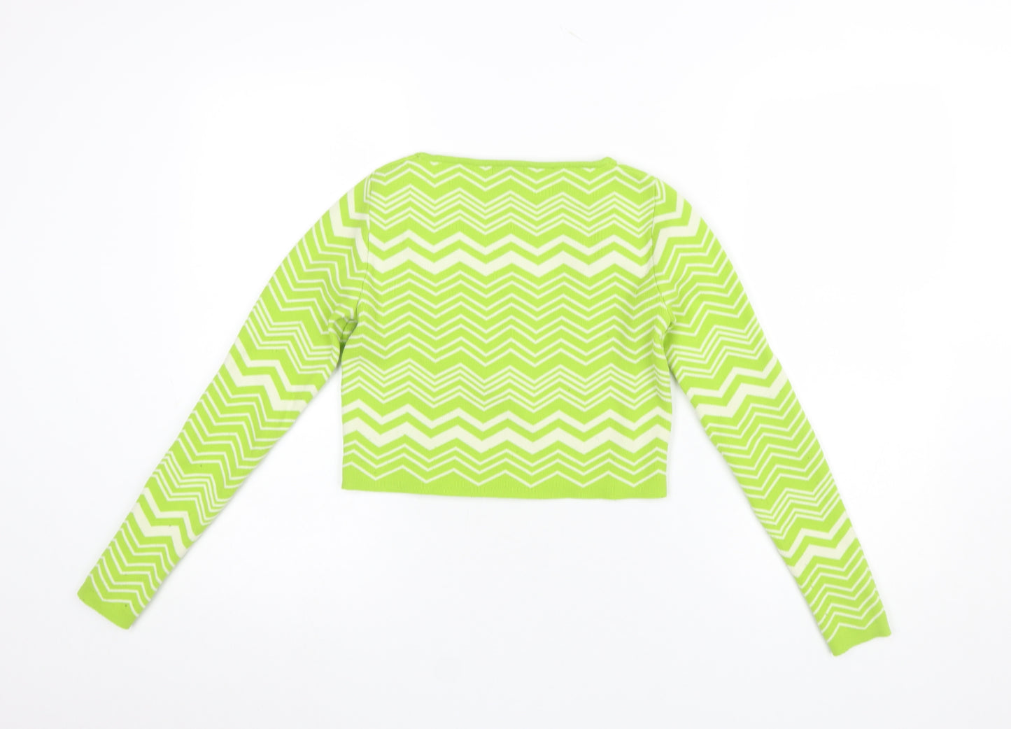 Stradivarius Women Green XS Zigzag Knit Square Neck Jumper