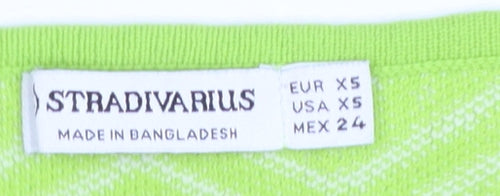 Stradivarius Women Green XS Zigzag Knit Square Neck Jumper