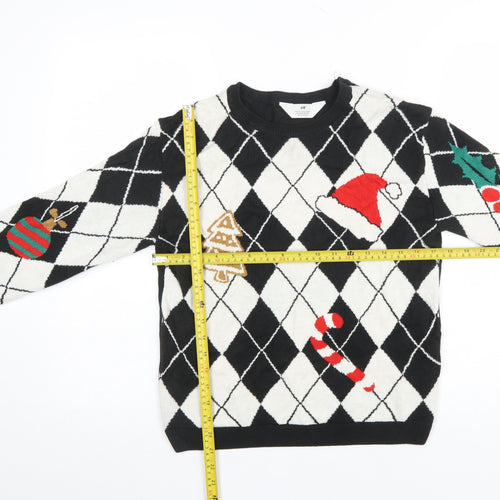 H&M Girls Black White Christmas Argyle Pullover Jumper 14 Years