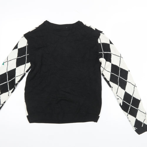 H&M Girls Black White Christmas Argyle Pullover Jumper 14 Years