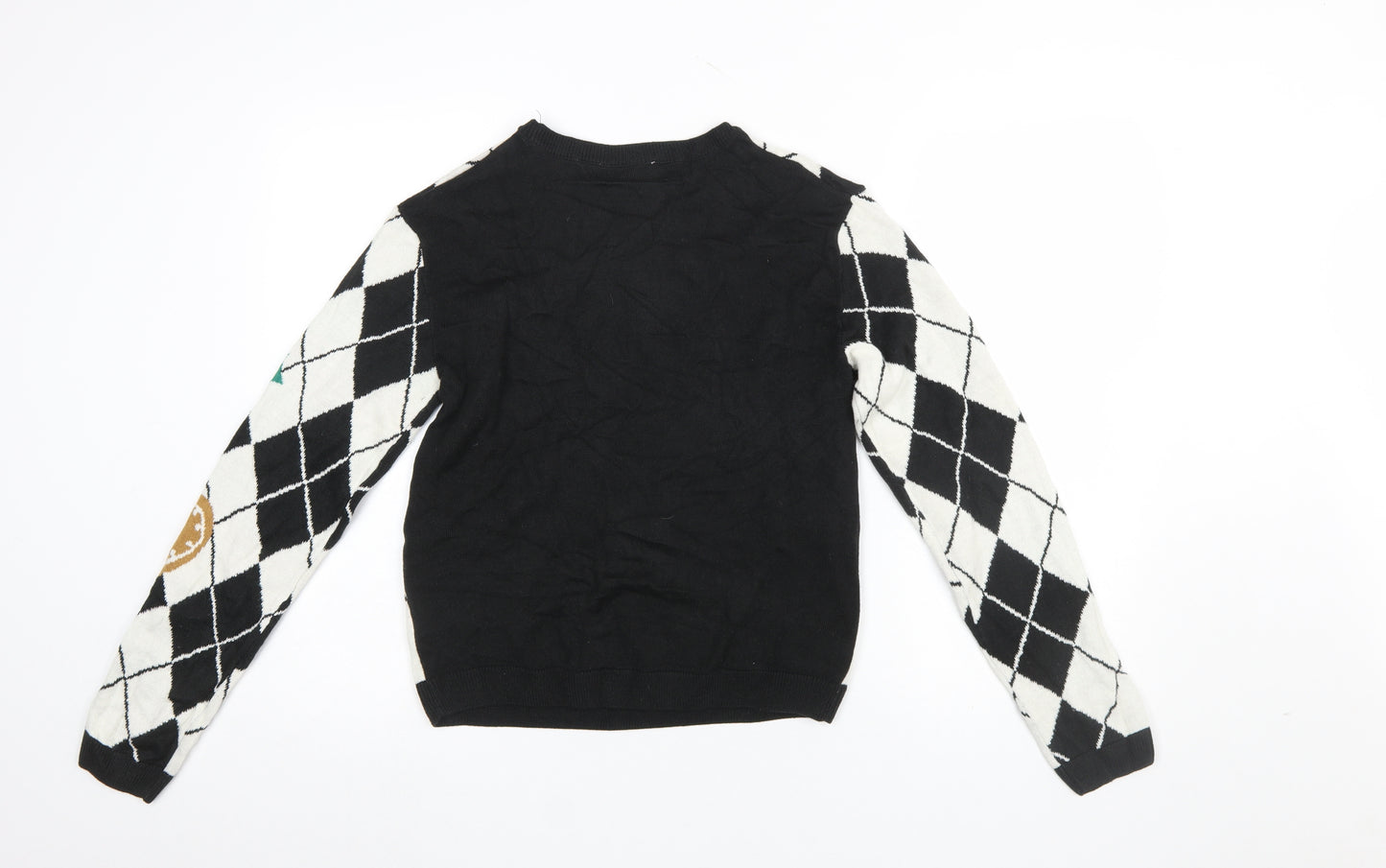 H&M Girls Black White Christmas Argyle Pullover Jumper 14 Years