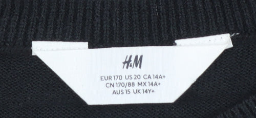 H&M Girls Black White Christmas Argyle Pullover Jumper 14 Years