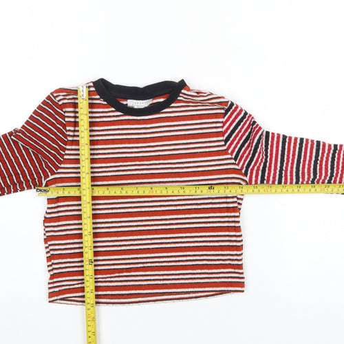 Topshop Women Red Striped Cropped Long Sleeve T-Shirt Size 8