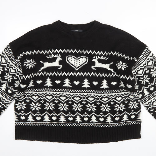 George Women’s Black White XL Fair Isle Reindeer Christmas Jumper