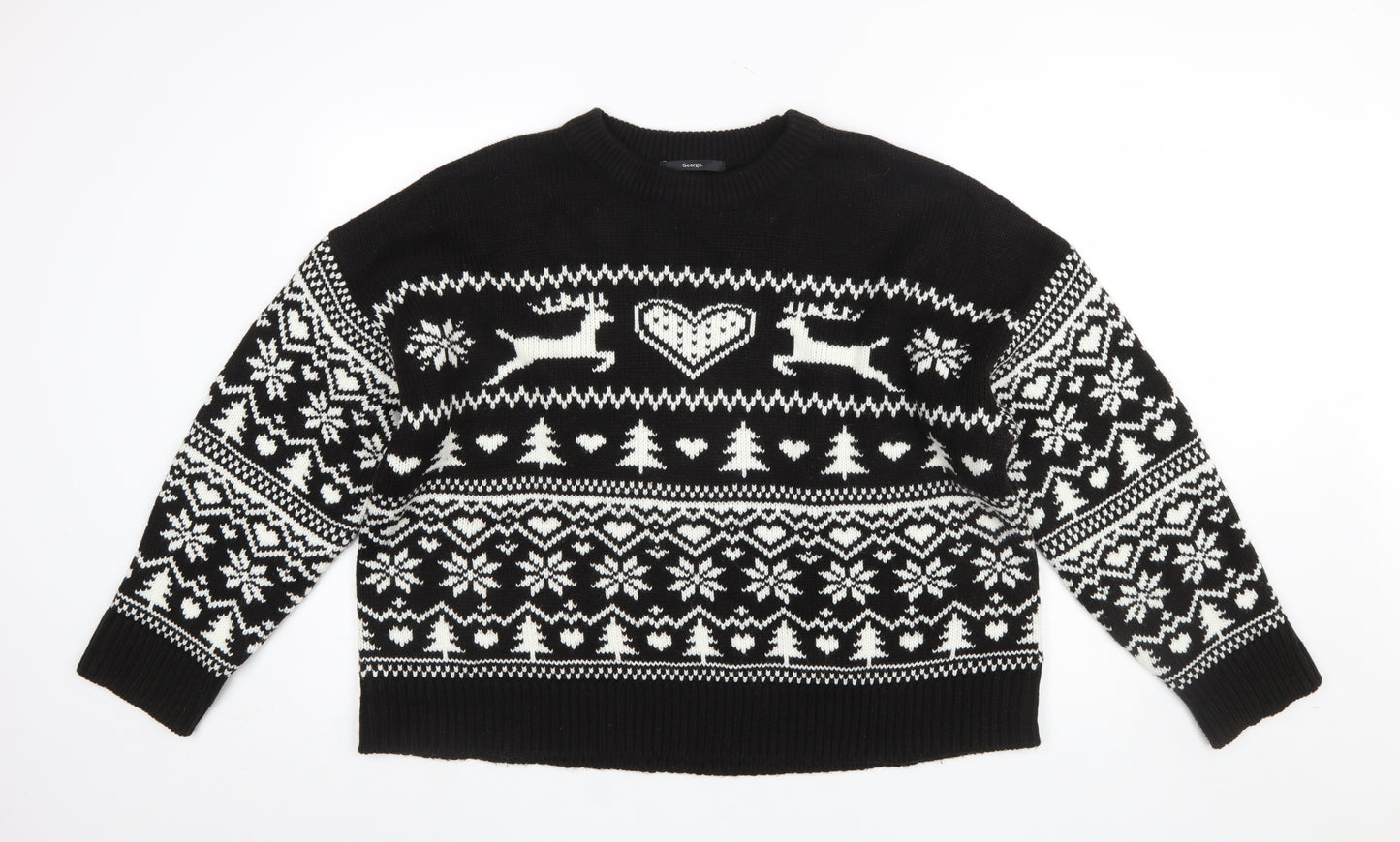 George Women’s Black White XL Fair Isle Reindeer Christmas Jumper