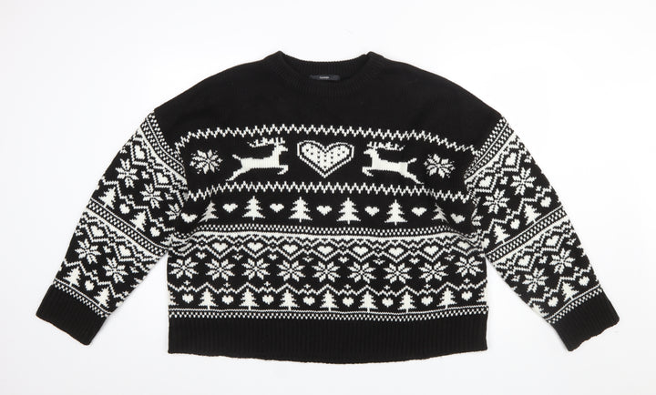 George Women’s Black White XL Fair Isle Reindeer Christmas Jumper