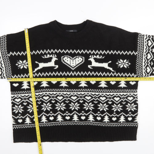 George Women’s Black White XL Fair Isle Reindeer Christmas Jumper