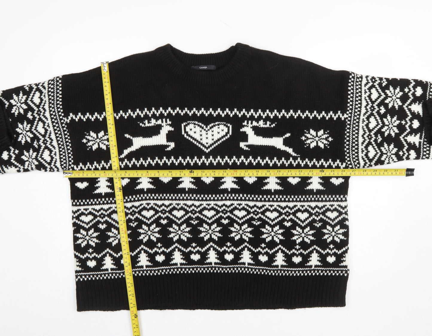 George Women’s Black White XL Fair Isle Reindeer Christmas Jumper