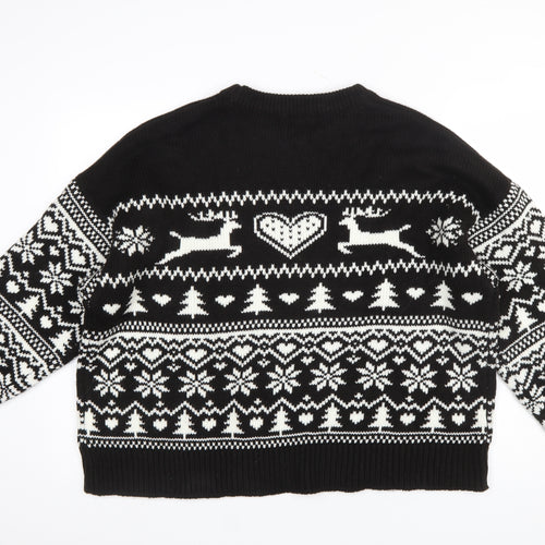 George Women’s Black White XL Fair Isle Reindeer Christmas Jumper