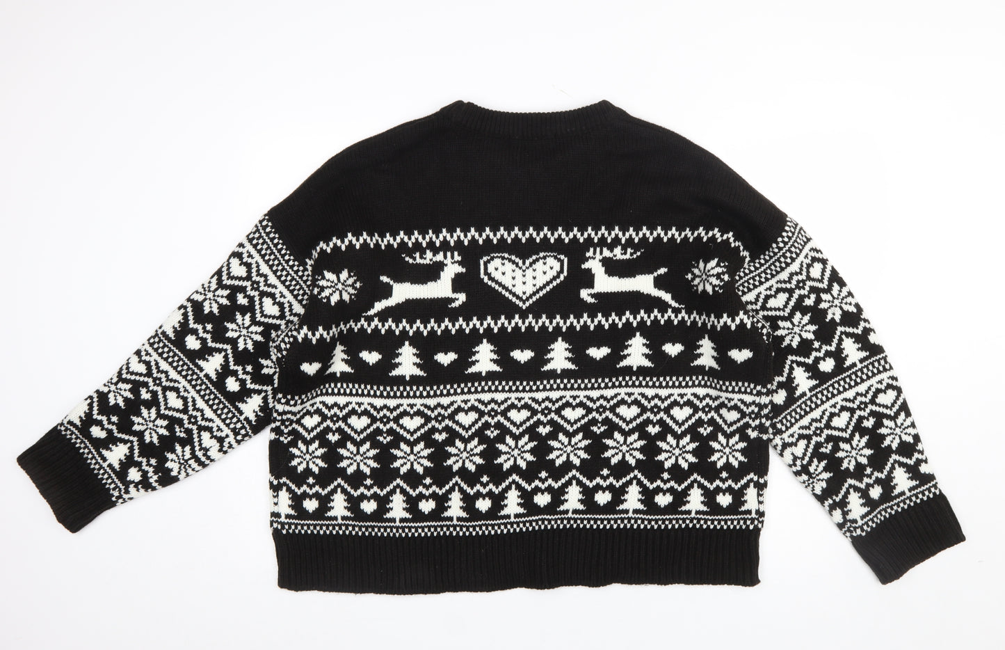 George Women’s Black White XL Fair Isle Reindeer Christmas Jumper