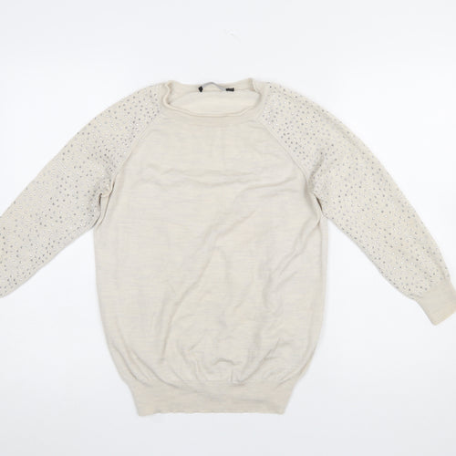 Karen Millen Women's Beige Wool Blend Jewel Sleeve Jumper Size 10