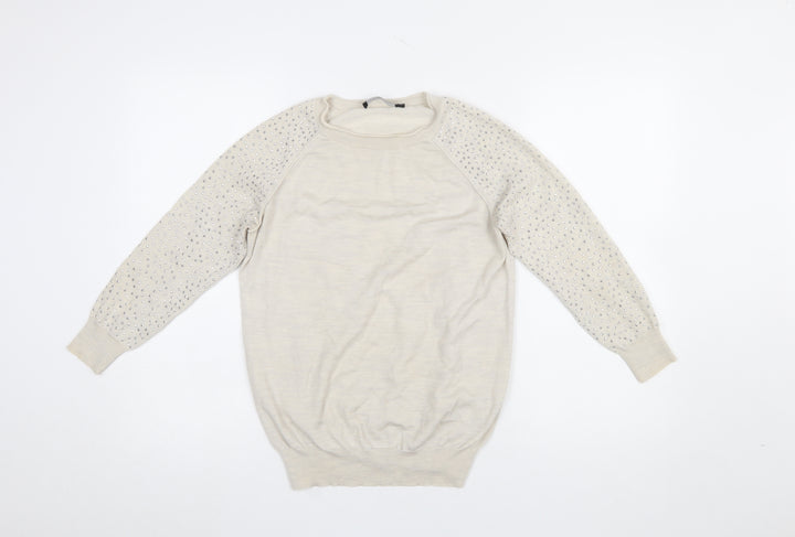 Karen Millen Women's Beige Wool Blend Jewel Sleeve Jumper Size 10