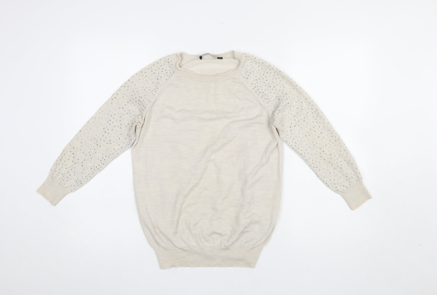 Karen Millen Women's Beige Wool Blend Jewel Sleeve Jumper Size 10