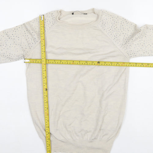 Karen Millen Women's Beige Wool Blend Jewel Sleeve Jumper Size 10