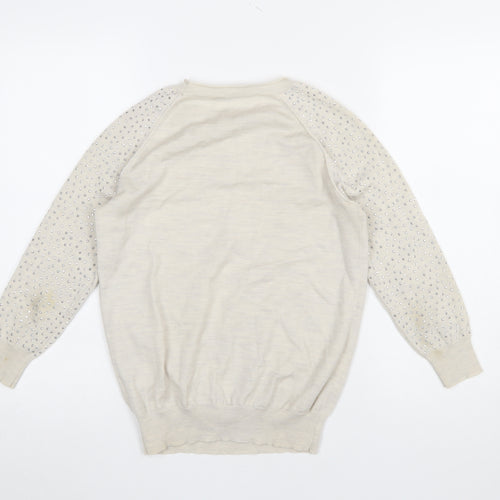 Karen Millen Women's Beige Wool Blend Jewel Sleeve Jumper Size 10