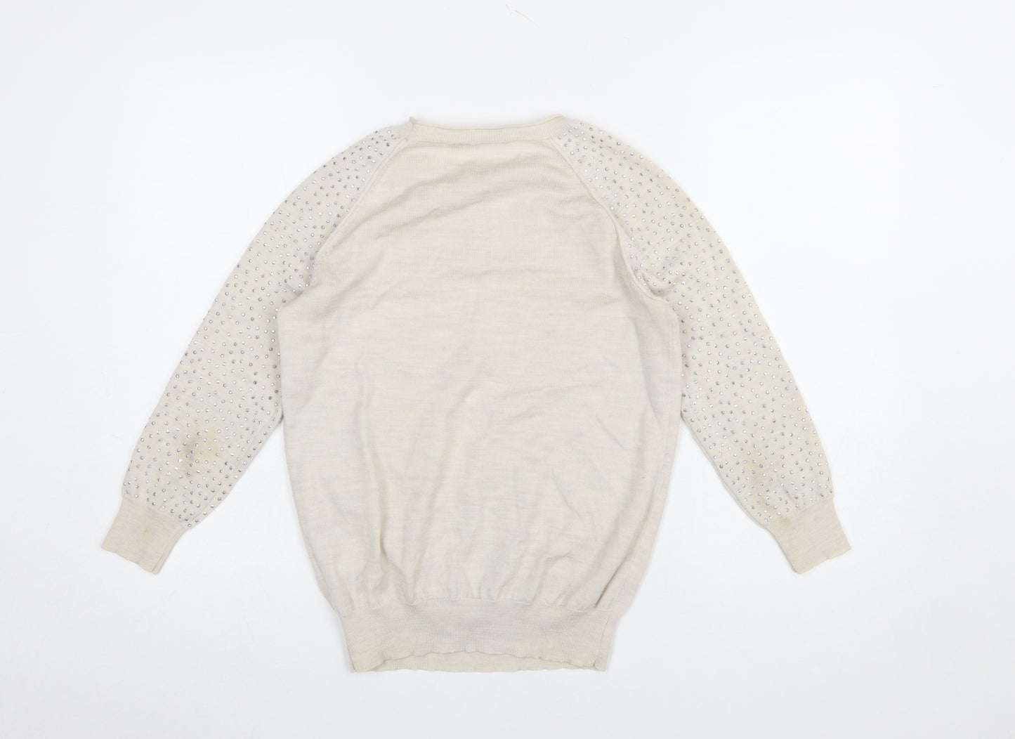 Karen Millen Women's Beige Wool Blend Jewel Sleeve Jumper Size 10