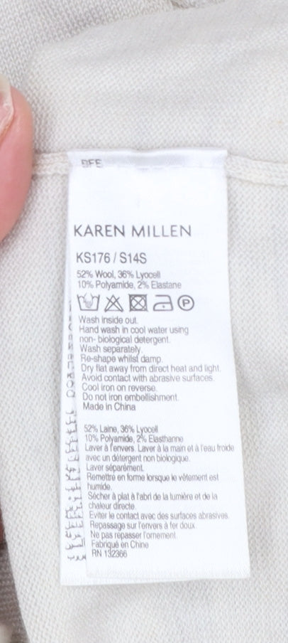 Karen Millen Women's Beige Wool Blend Jewel Sleeve Jumper Size 10