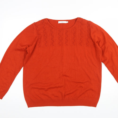 Isle Women's Orange Knit Crew Neck Long Sleeve Jumper Size 18-20