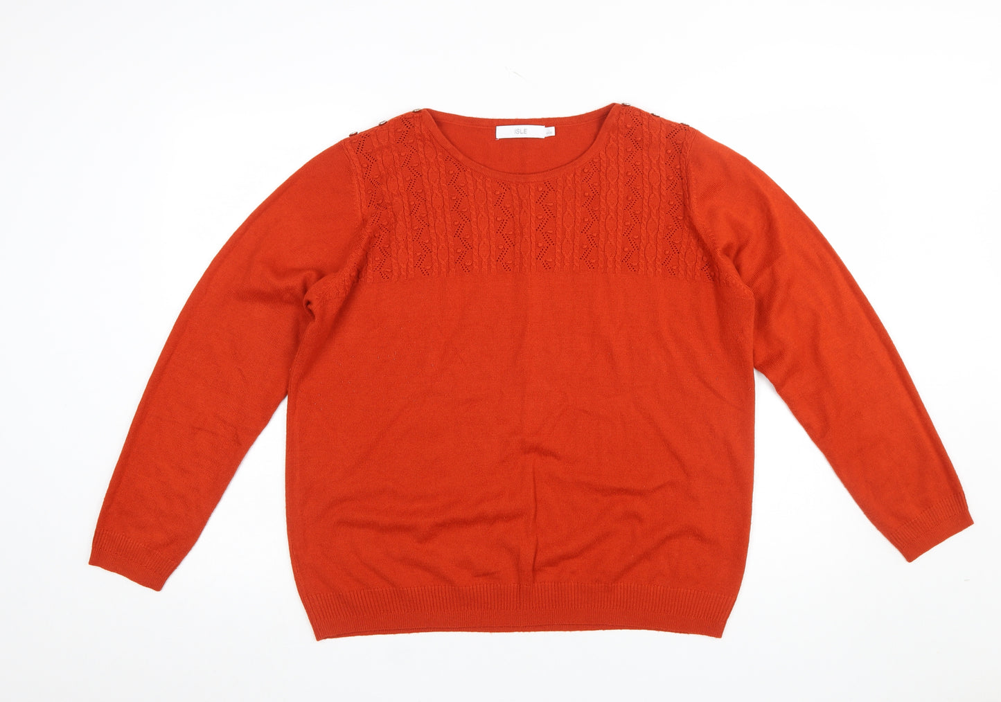 Isle Women's Orange Knit Crew Neck Long Sleeve Jumper Size 18-20