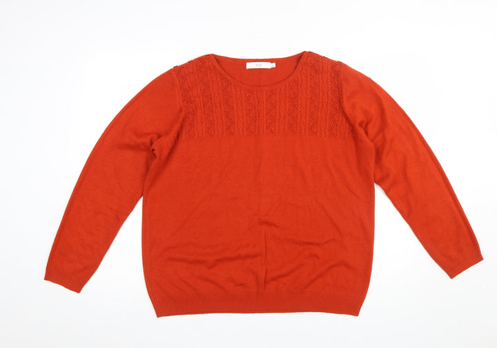 Isle Women's Orange Knit Crew Neck Long Sleeve Jumper Size 18-20