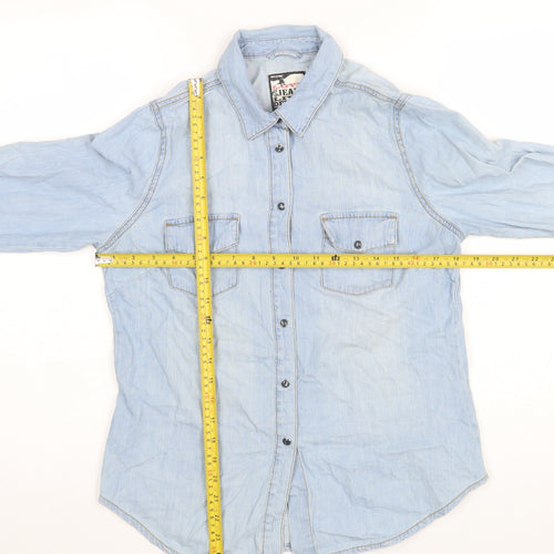 YES YES Womens Blue Denim Button-Up Shirt UK 12 Cotton Long Sleeve