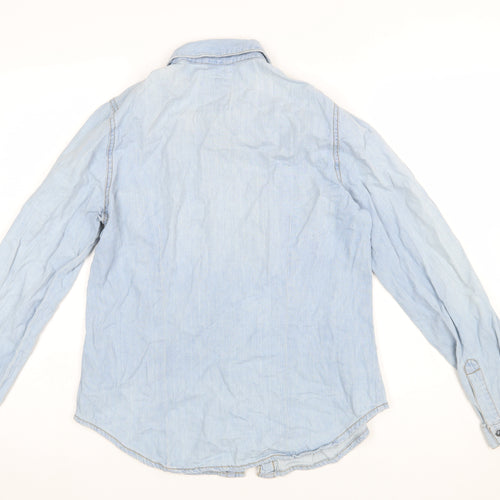 YES YES Womens Blue Denim Button-Up Shirt UK 12 Cotton Long Sleeve