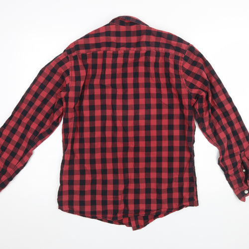 Jack & Jones Men's Red Check Flannel Button-Up Shirt M Regular Fit