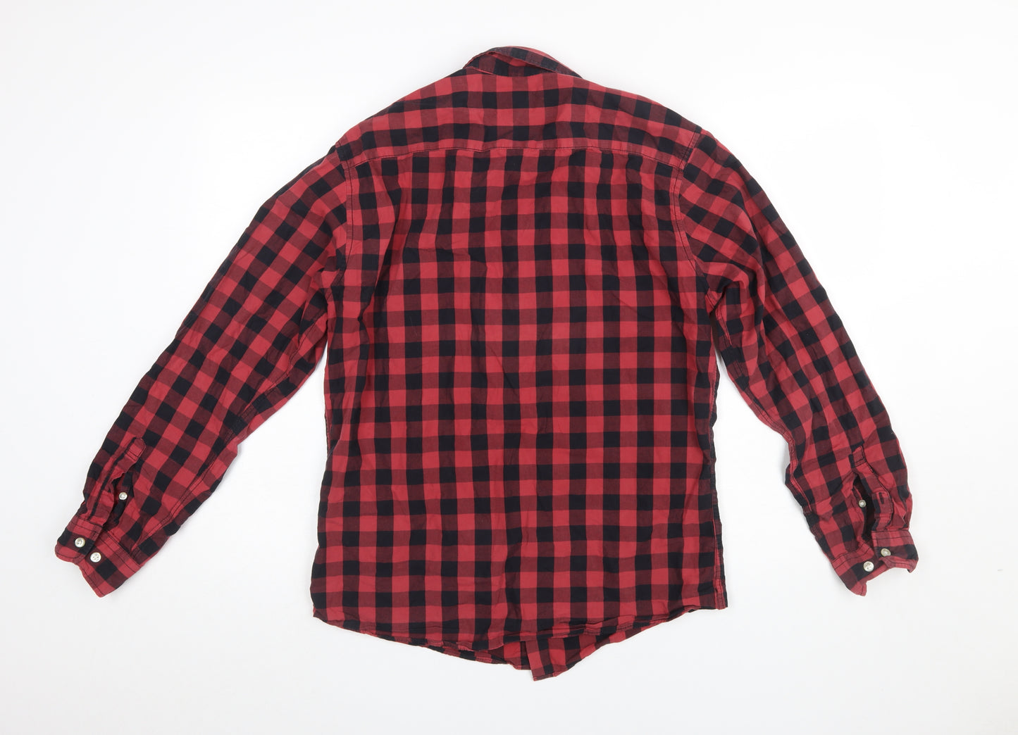 Jack & Jones Men's Red Check Flannel Button-Up Shirt M Regular Fit