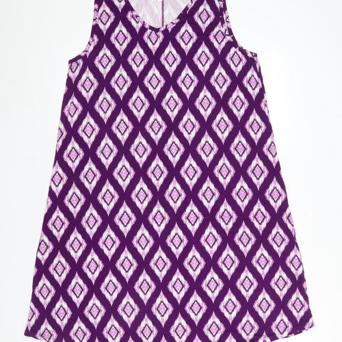 Bonmarché Women’s Purple Geometric A-Line Sleeveless Dress Size 16