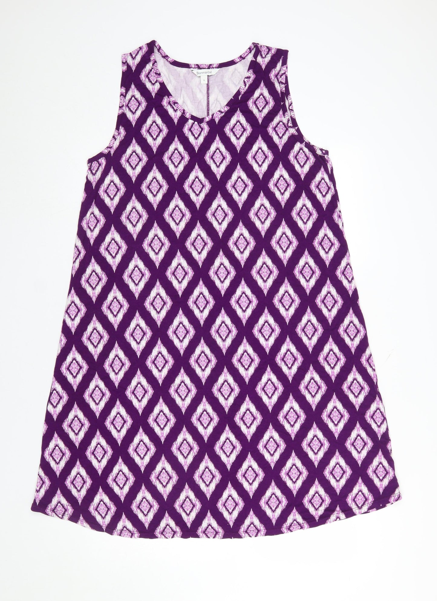 Bonmarché Women’s Purple Geometric A-Line Sleeveless Dress Size 16