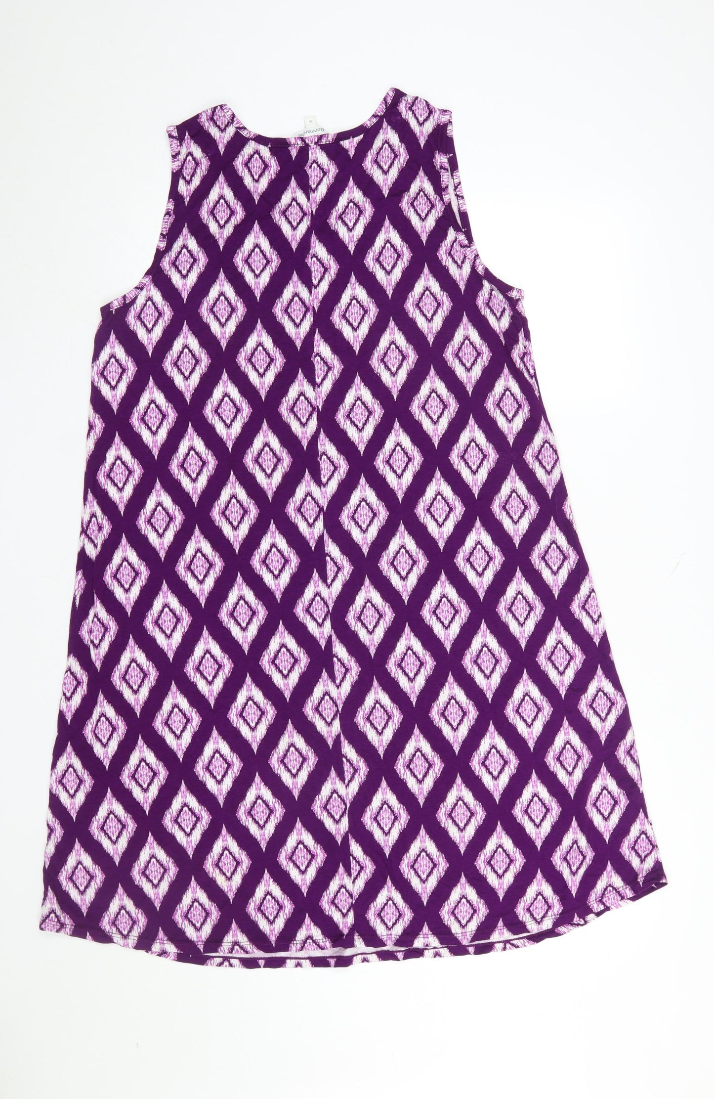 Bonmarché Women’s Purple Geometric A-Line Sleeveless Dress Size 16