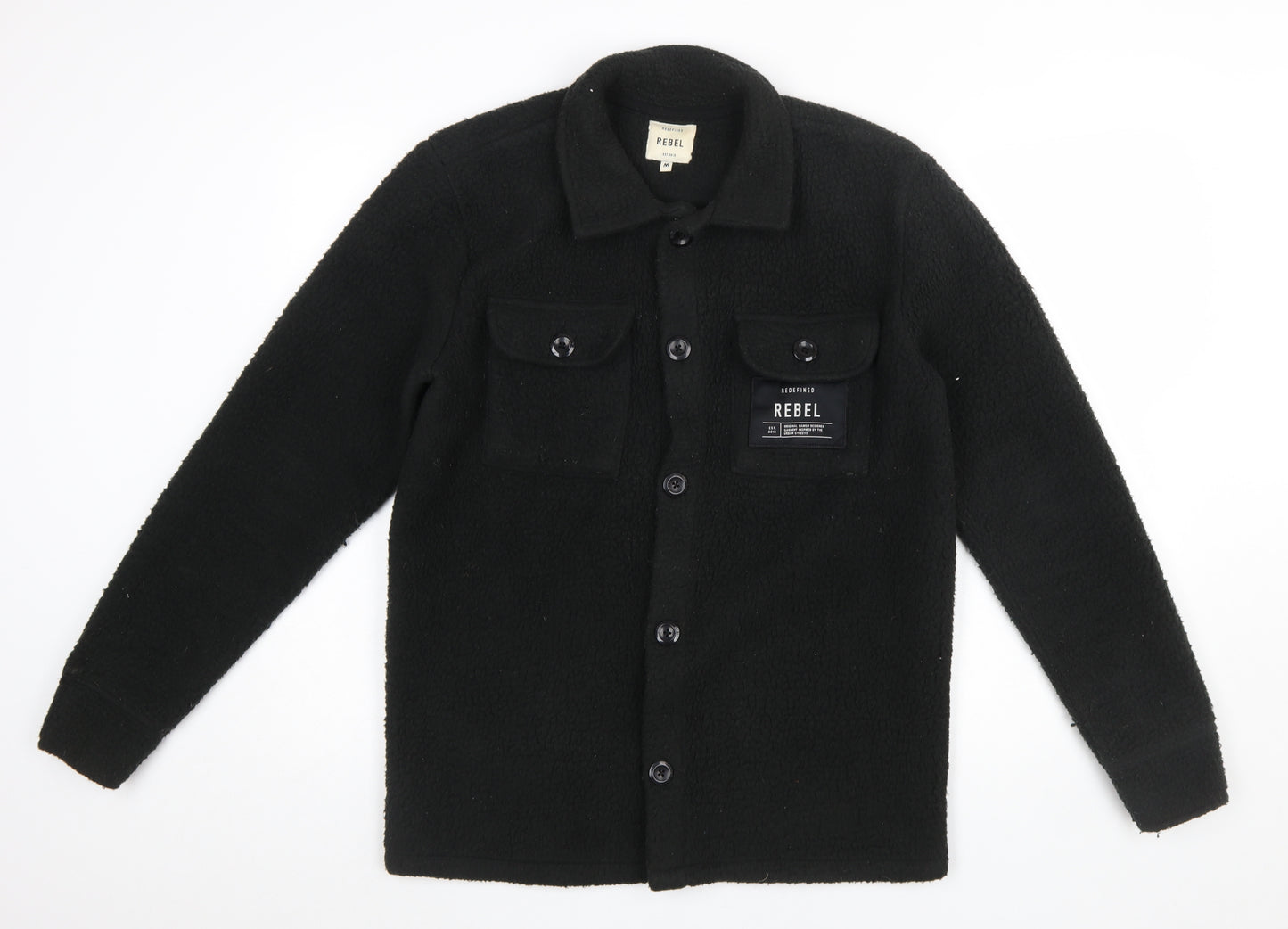 Redefined Rebel Men's Black Fleece Button Jacket Size M