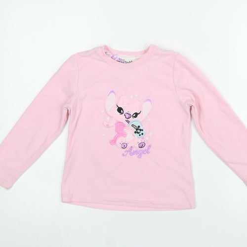Disney Stitch Girls Pink Long Sleeve Nightshirt 6-7 Years 100% Polyester