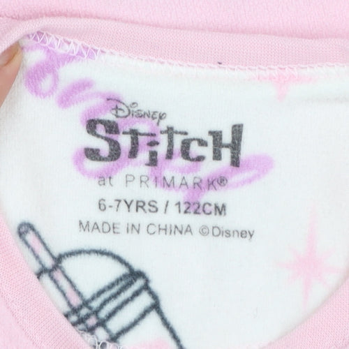 Disney Stitch Girls Pink Long Sleeve Nightshirt 6-7 Years 100% Polyester