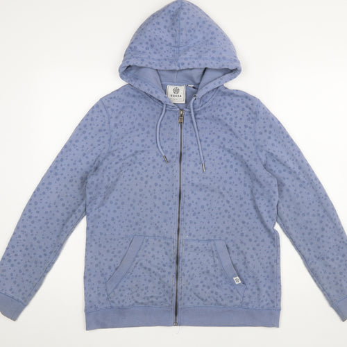 TOG24 Women Blue Full Zip Hoodie Size 12 Cotton Blend Polka Dot
