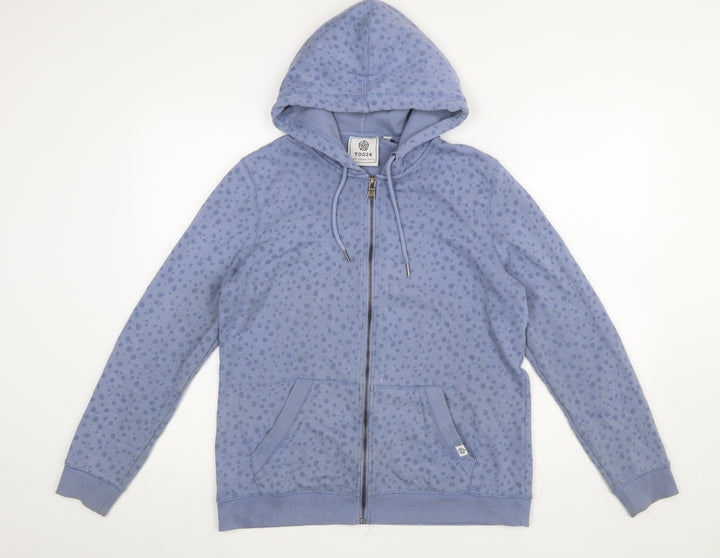 TOG24 Women Blue Full Zip Hoodie Size 12 Cotton Blend Polka Dot