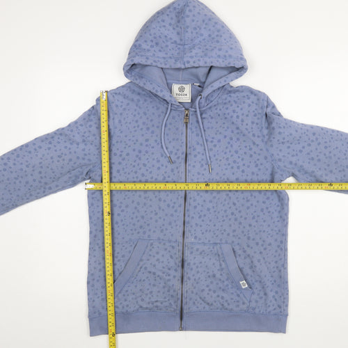 TOG24 Women Blue Full Zip Hoodie Size 12 Cotton Blend Polka Dot