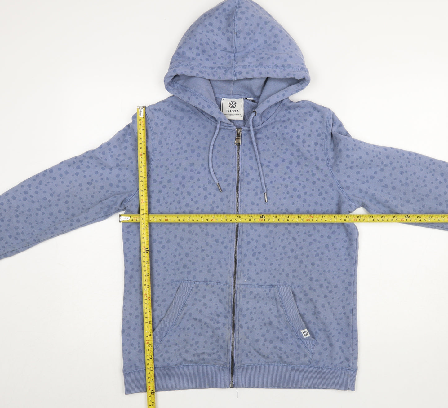 TOG24 Women Blue Full Zip Hoodie Size 12 Cotton Blend Polka Dot