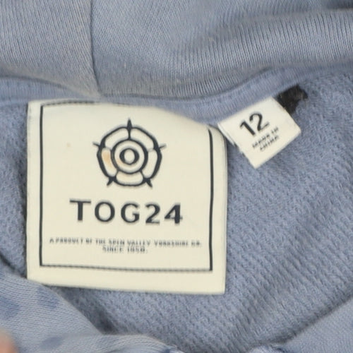 TOG24 Women Blue Full Zip Hoodie Size 12 Cotton Blend Polka Dot