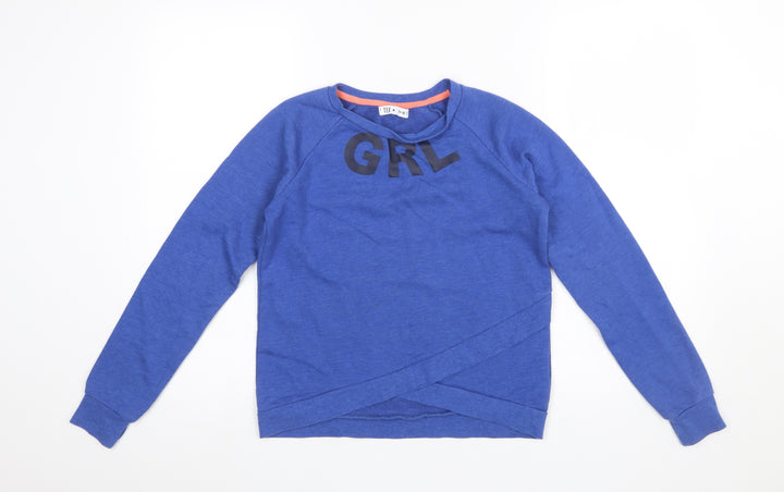 TEX Girls Blue Pullover Sweatshirt 11-12 Years GRL Logo Crew Neck Jumper