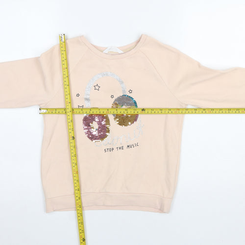 H&M Girls Beige Sequin Music Graphic Pullover Sweatshirt 11-12 Years
