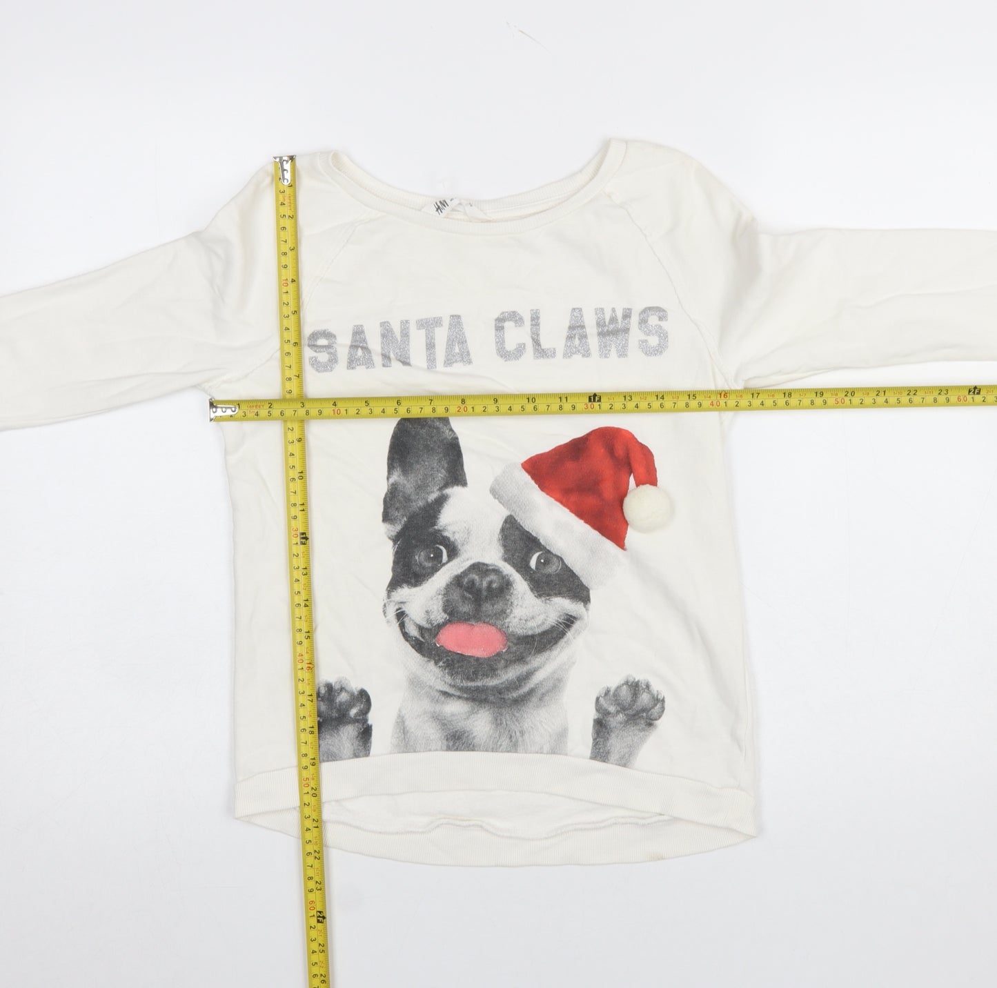 H&M Girls White Santa Claws Dog Christmas Sweatshirt Size 14 Years