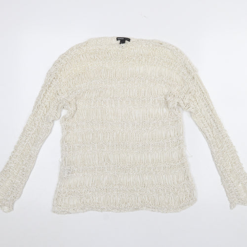 Mango Women’s Ivory Open Knit Pullover Jumper Size M